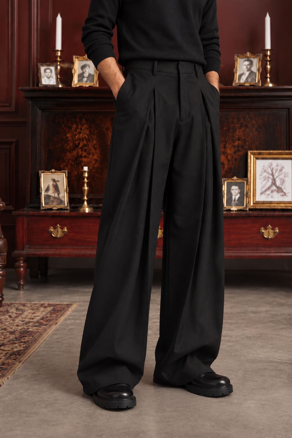 The Aria Core Pleated Trousers — Onyx