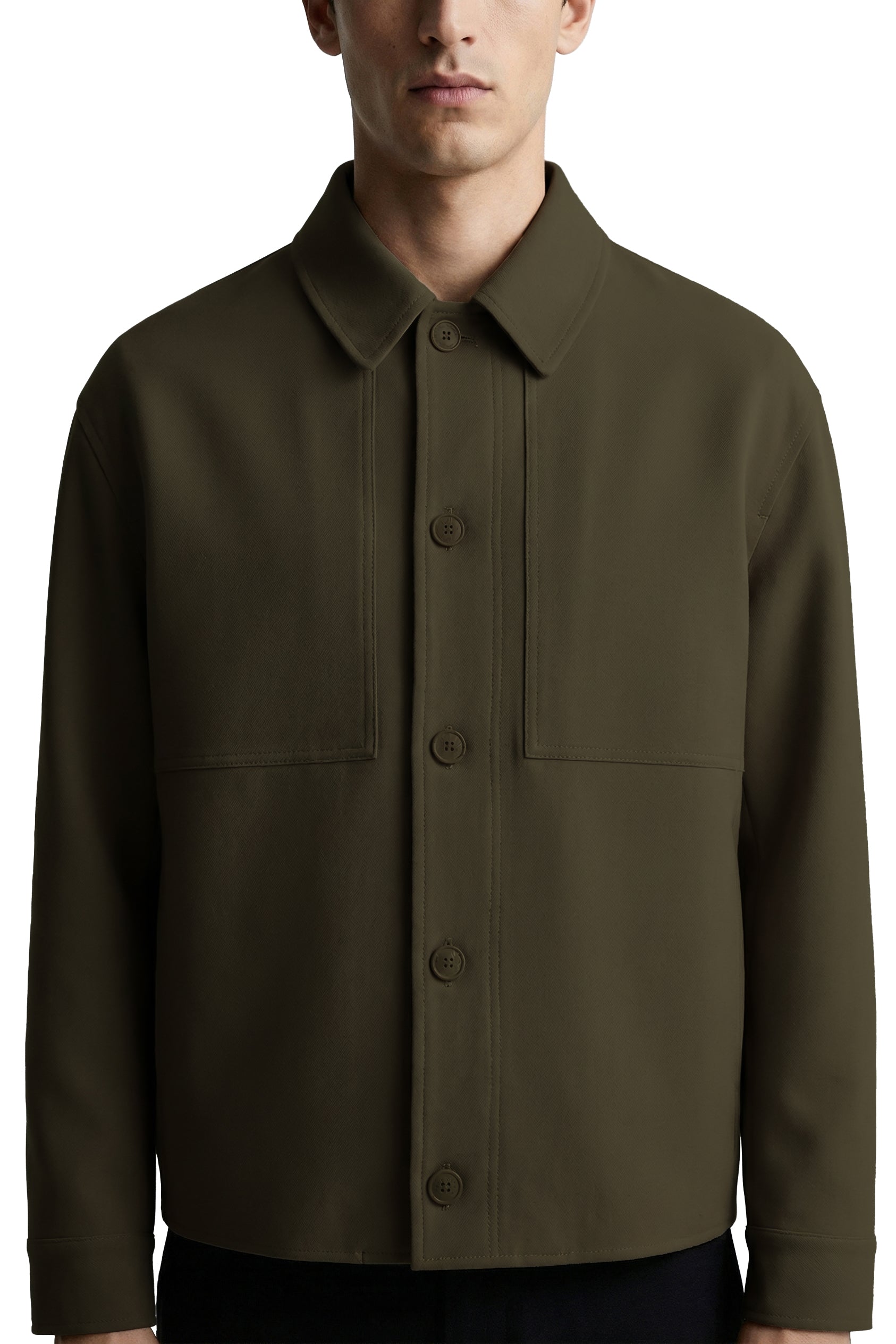 Man wearing a green jacket on a white background