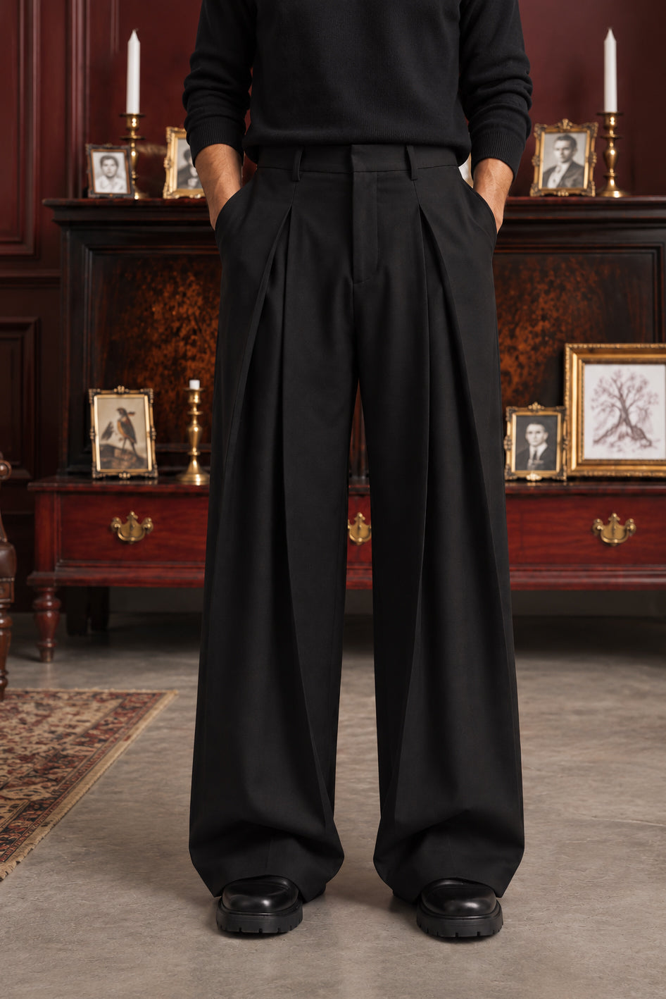 The Aria Core Pleated Trousers — Onyx