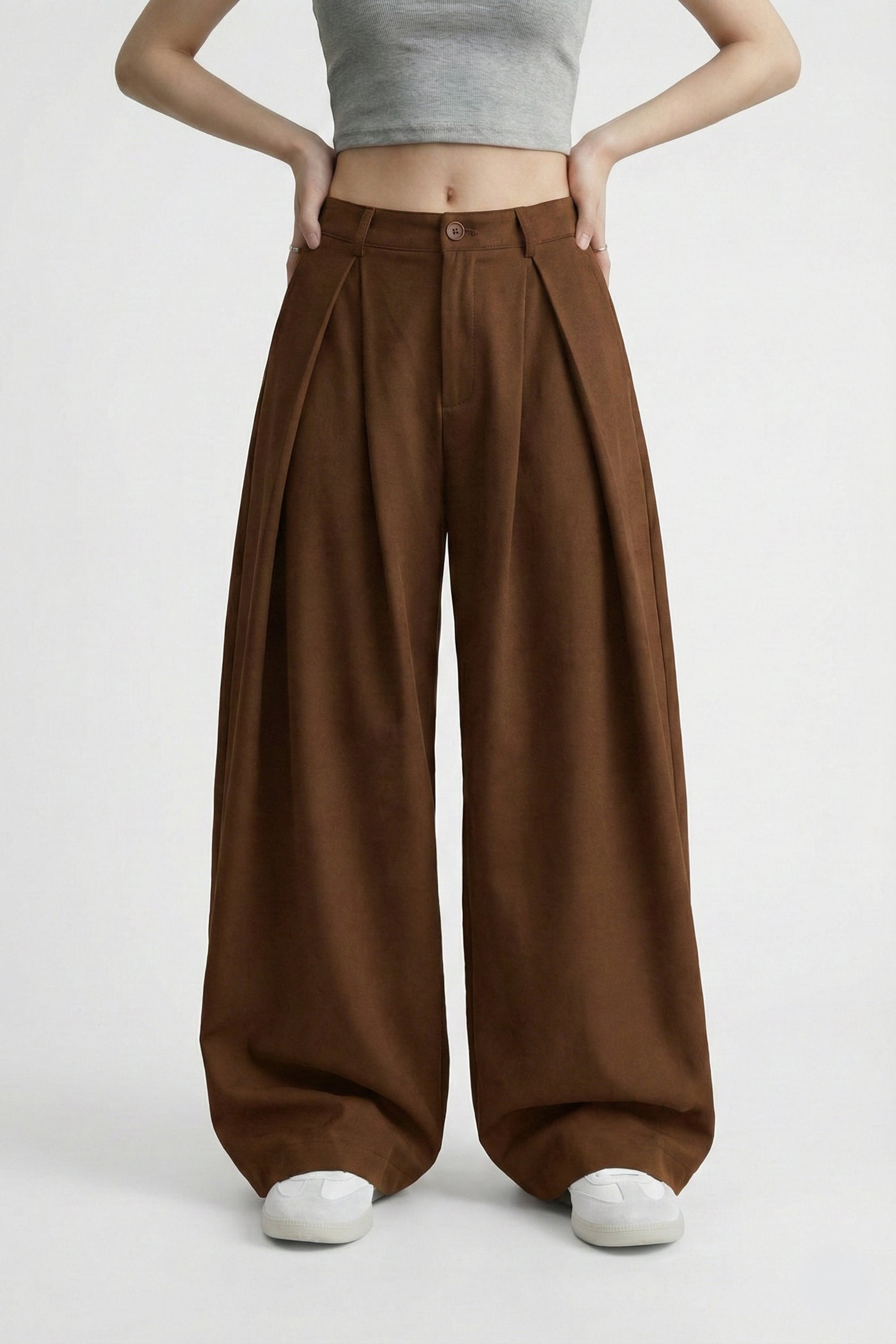 The Aria Wide Pleated Trousers — Umber