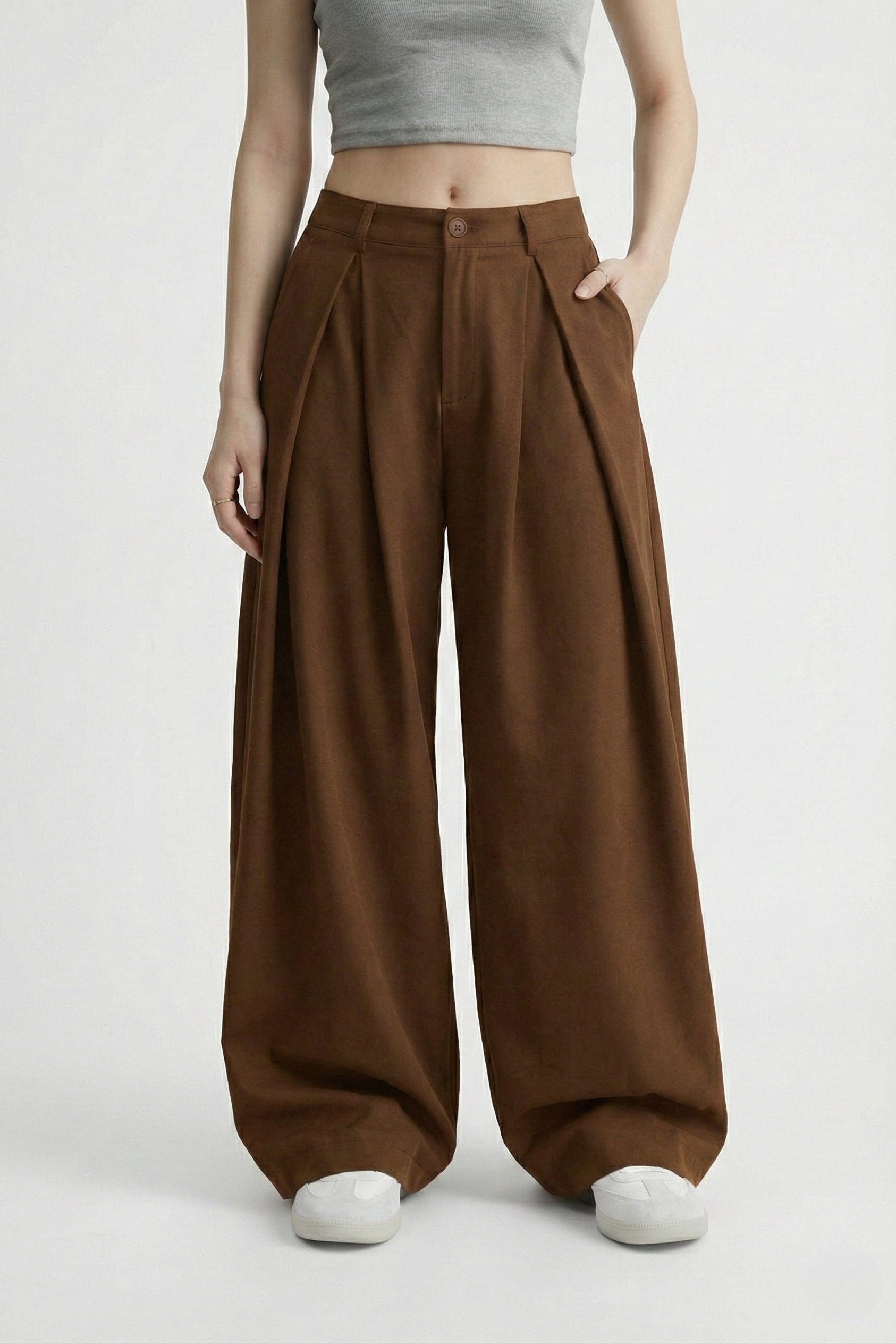 The Aria Wide Pleated Trousers — Umber
