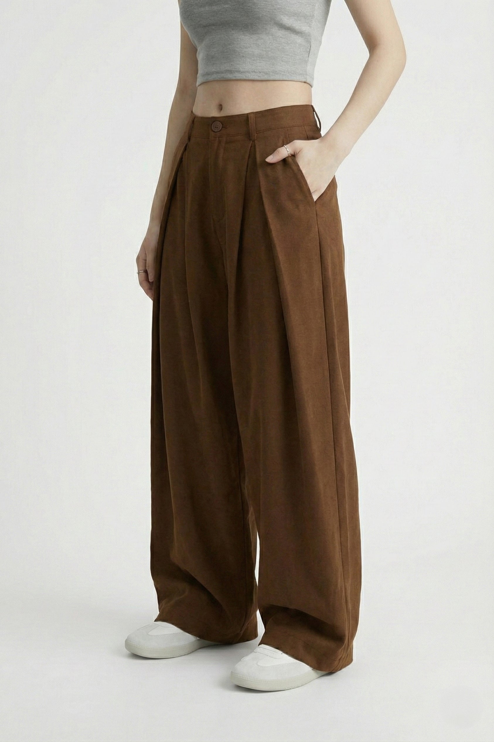 The Aria Wide Pleated Trousers — Umber