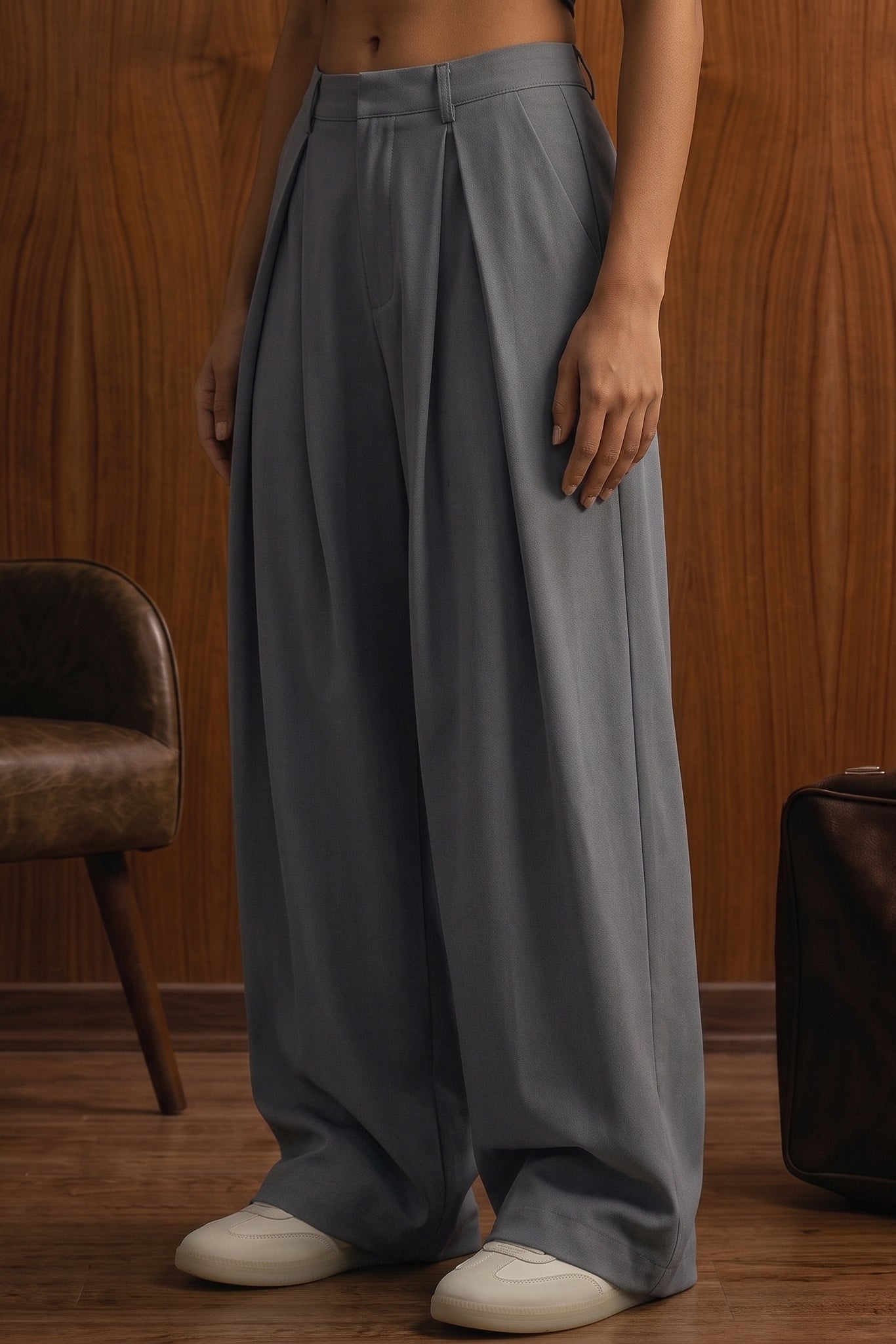 The Aria Wide Pleated Trousers — Concrete Grey