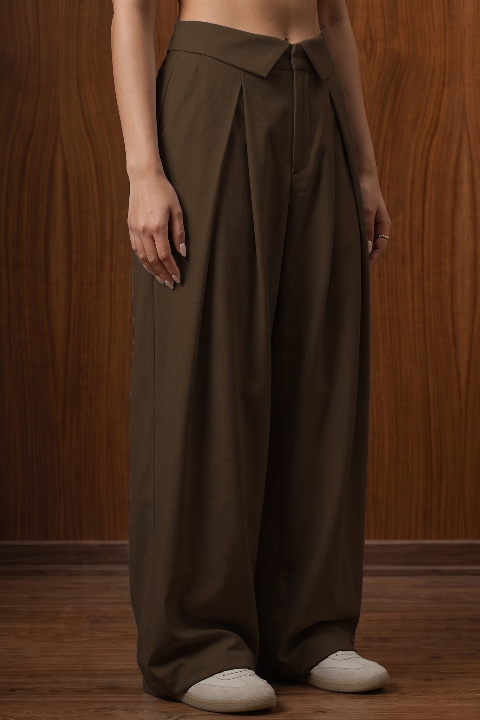 The Aria Fold Pleated Trousers — Espresso