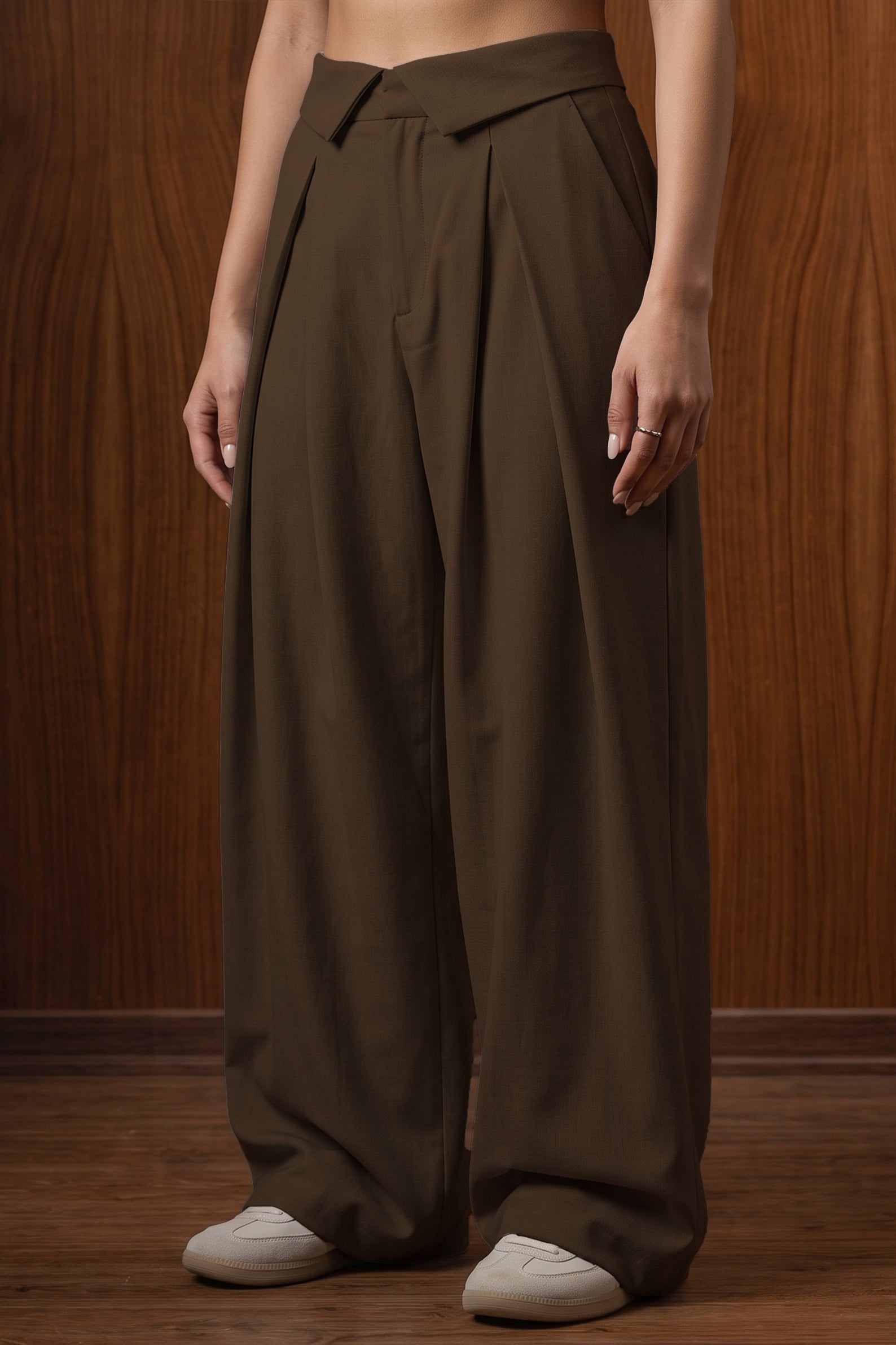 The Aria Fold Pleated Trousers — Espresso