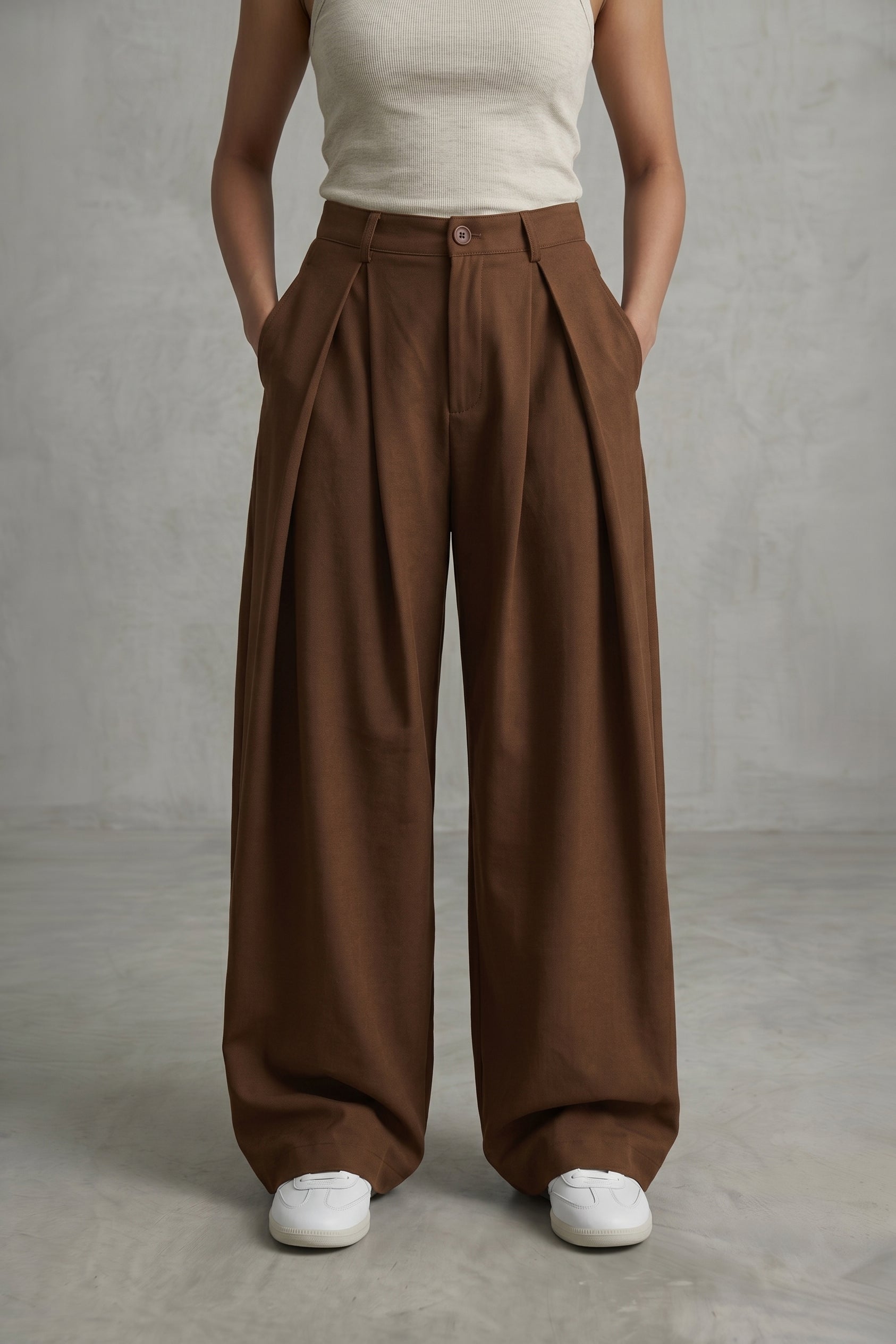 The Aria Wide Pleated Trousers — Umber