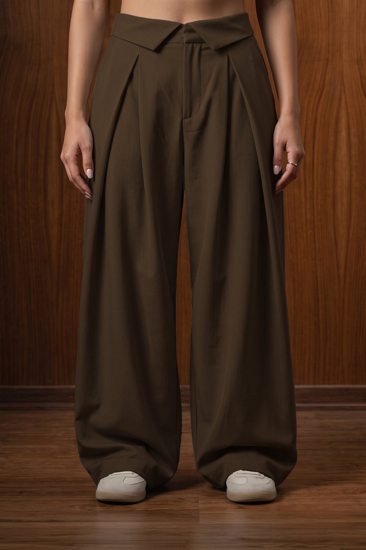 The Aria Fold Pleated Trousers — Espresso