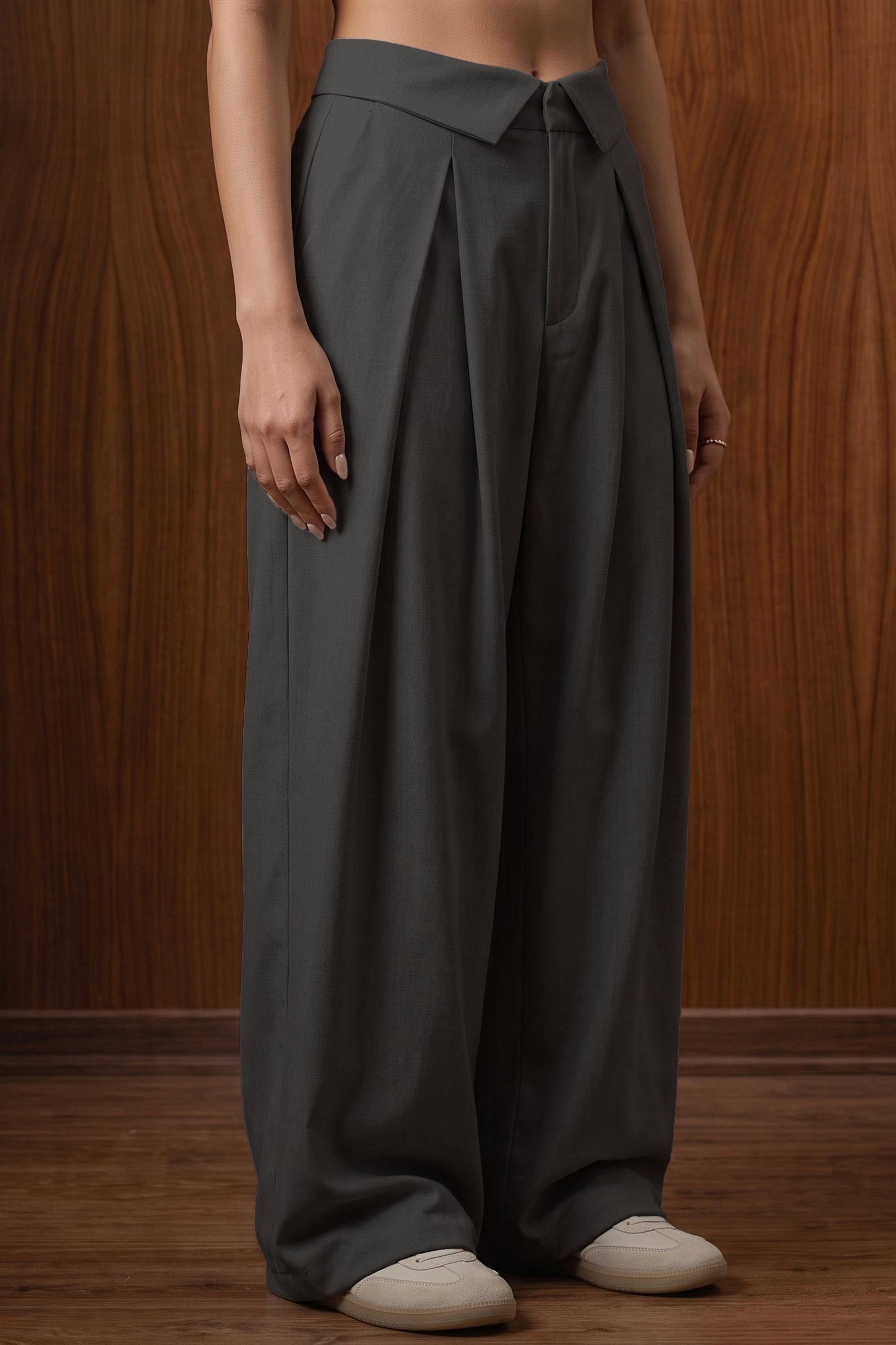 The Aria Fold Pleated Trousers — Obsidian