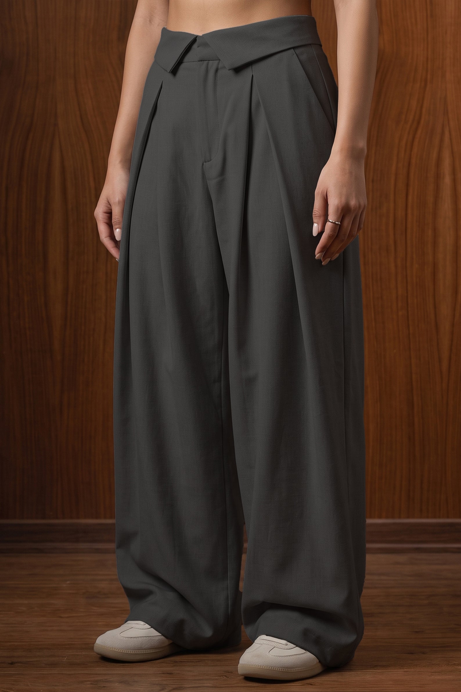 The Aria Fold Pleated Trousers — Obsidian