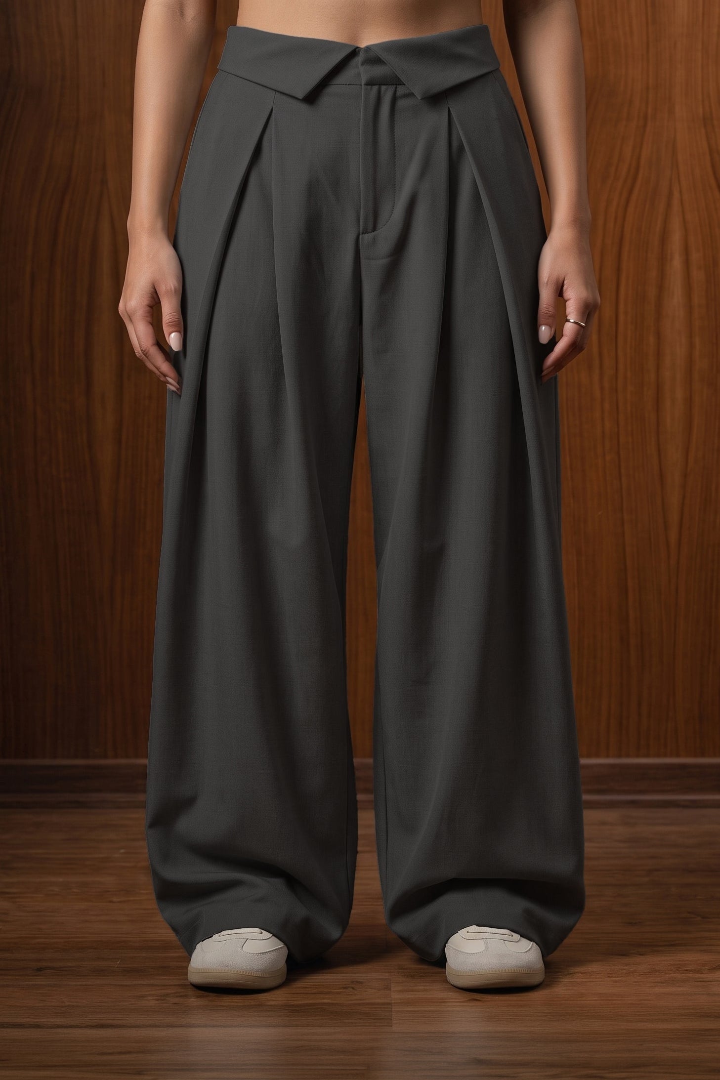 The Aria Fold Pleated Trousers — Obsidian
