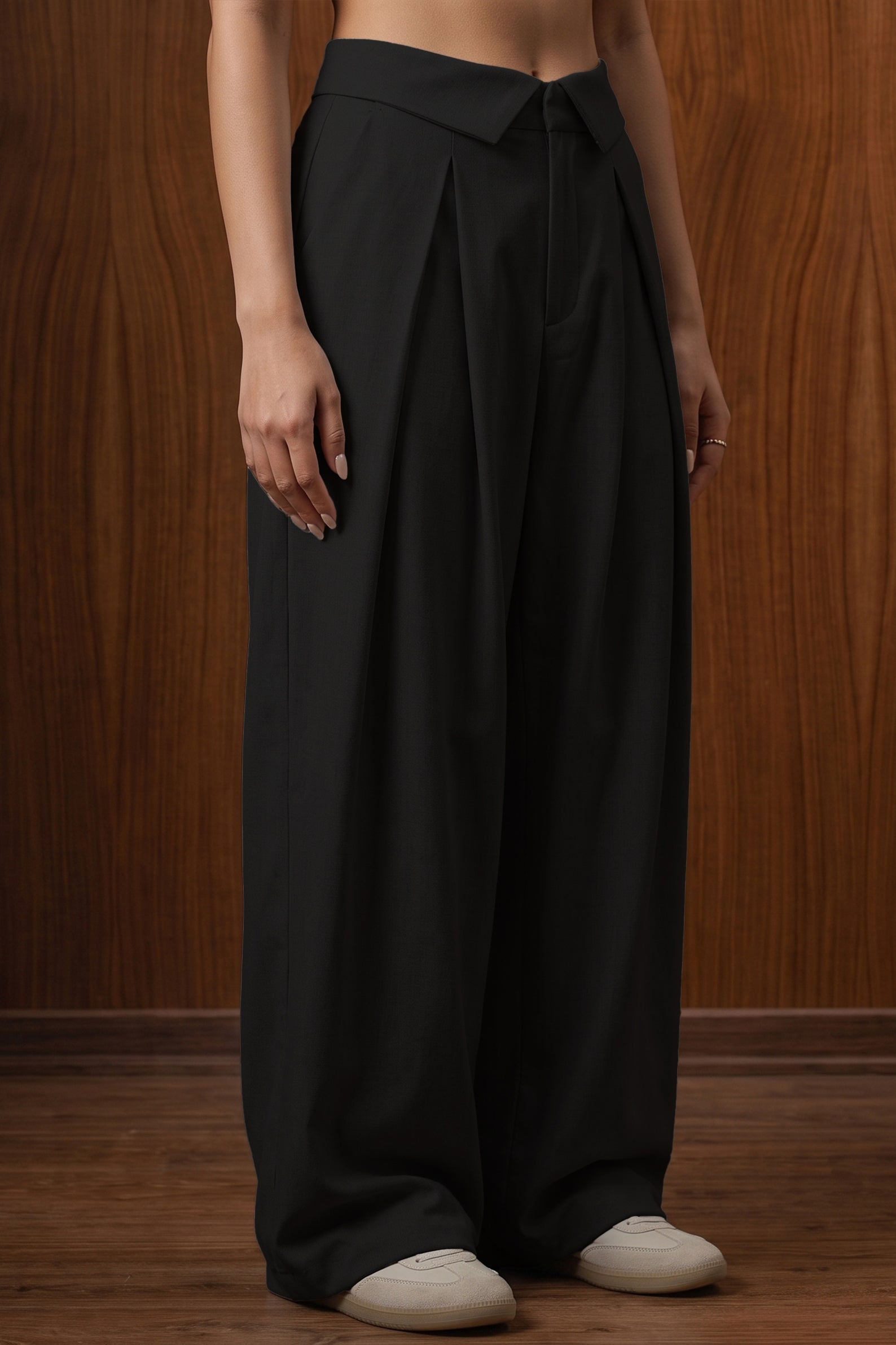 The Aria Fold Pleated Trousers — Onyx