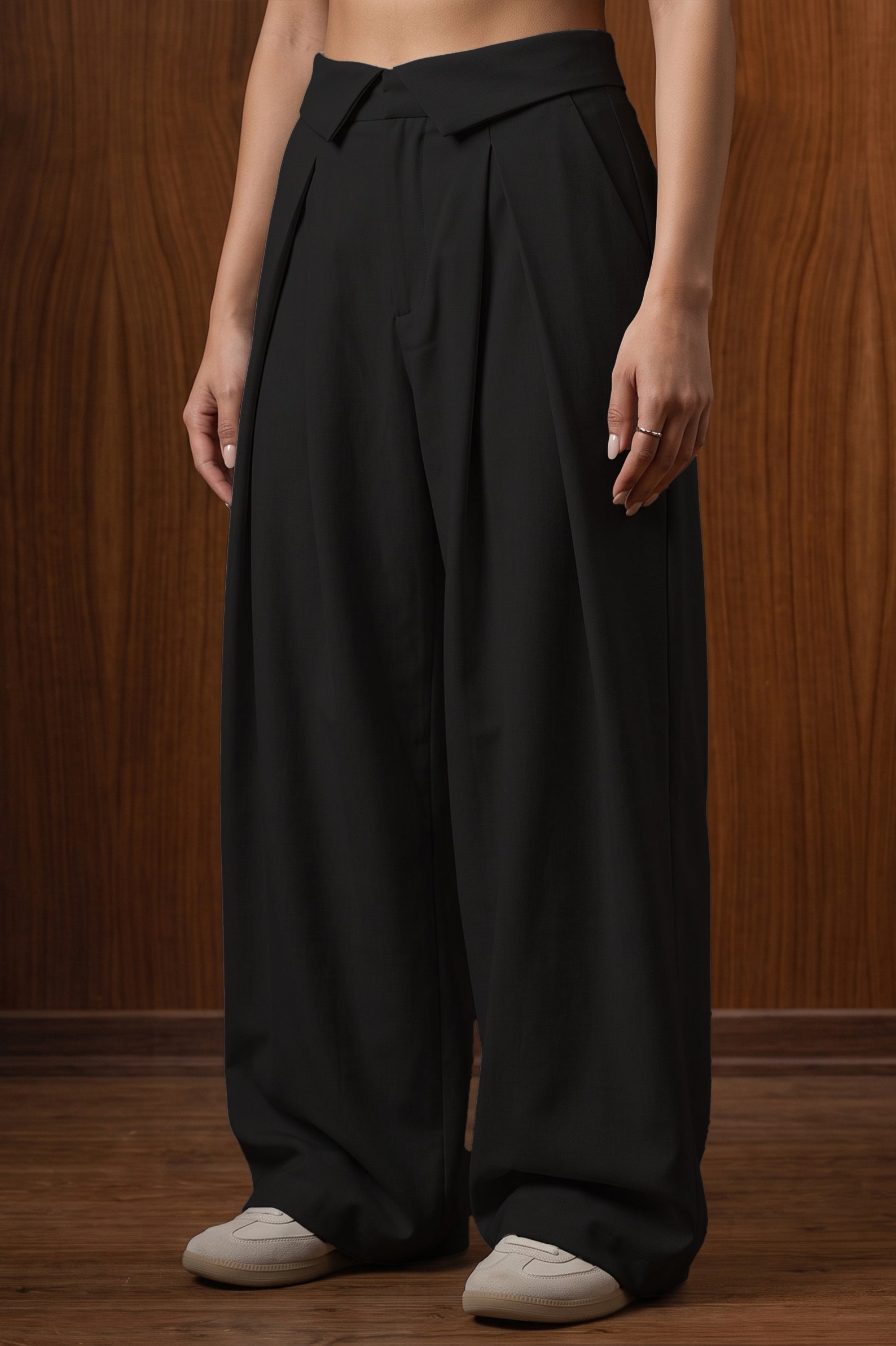 The Aria Fold Pleated Trousers — Onyx
