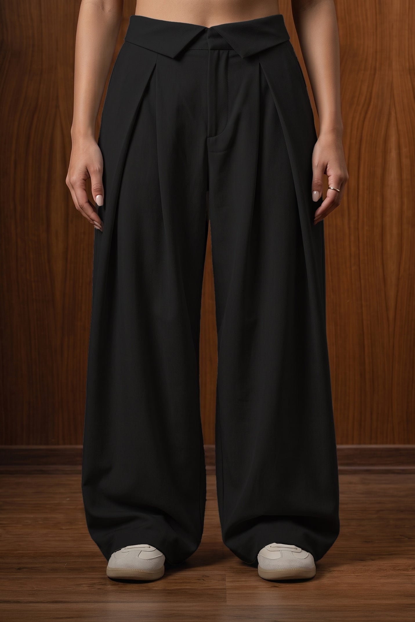 The Aria Fold Pleated Trousers — Onyx