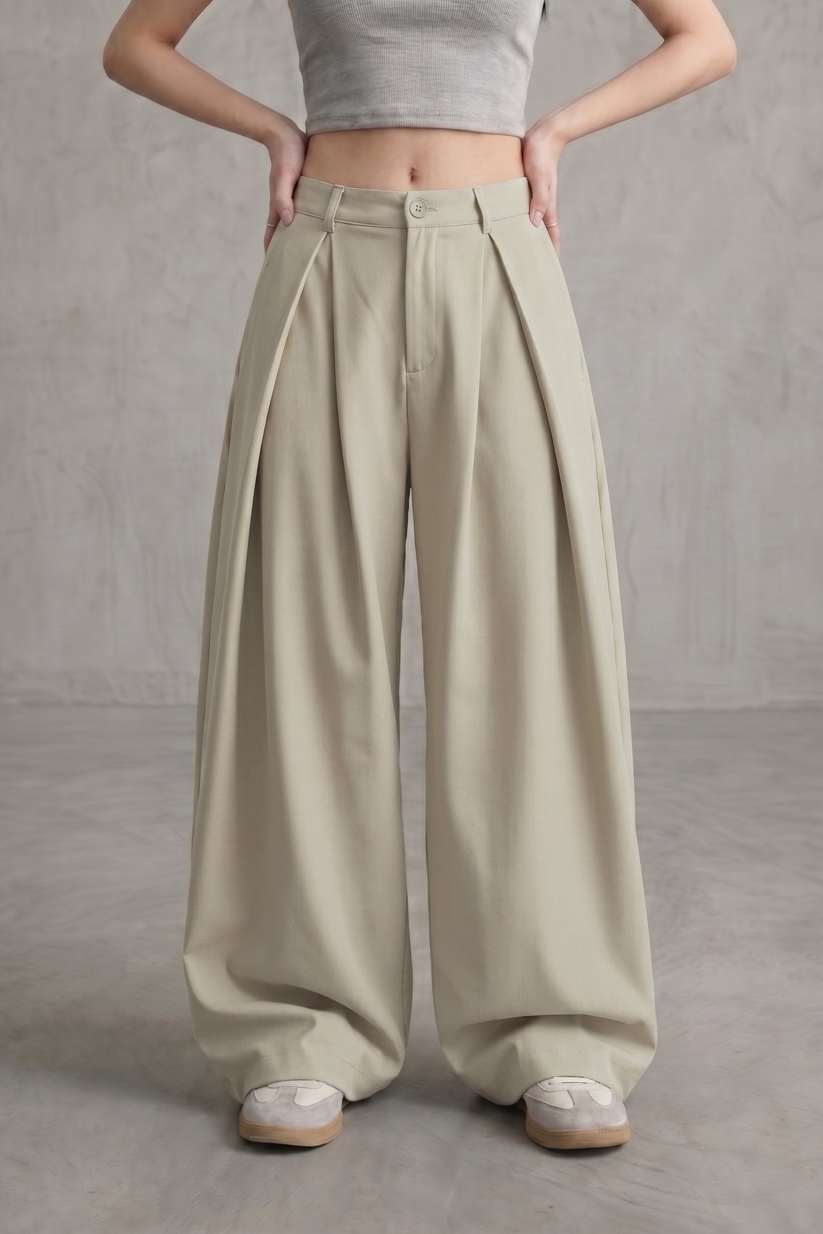 The Aria Wide Pleated Trousers — Cannoli Cream