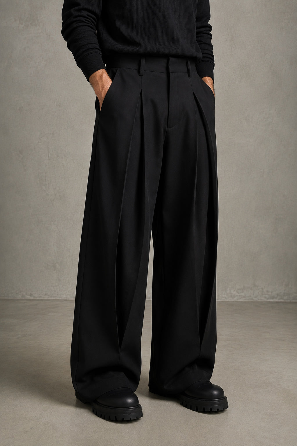 The Lenz Wide Pleated Trousers — Noir