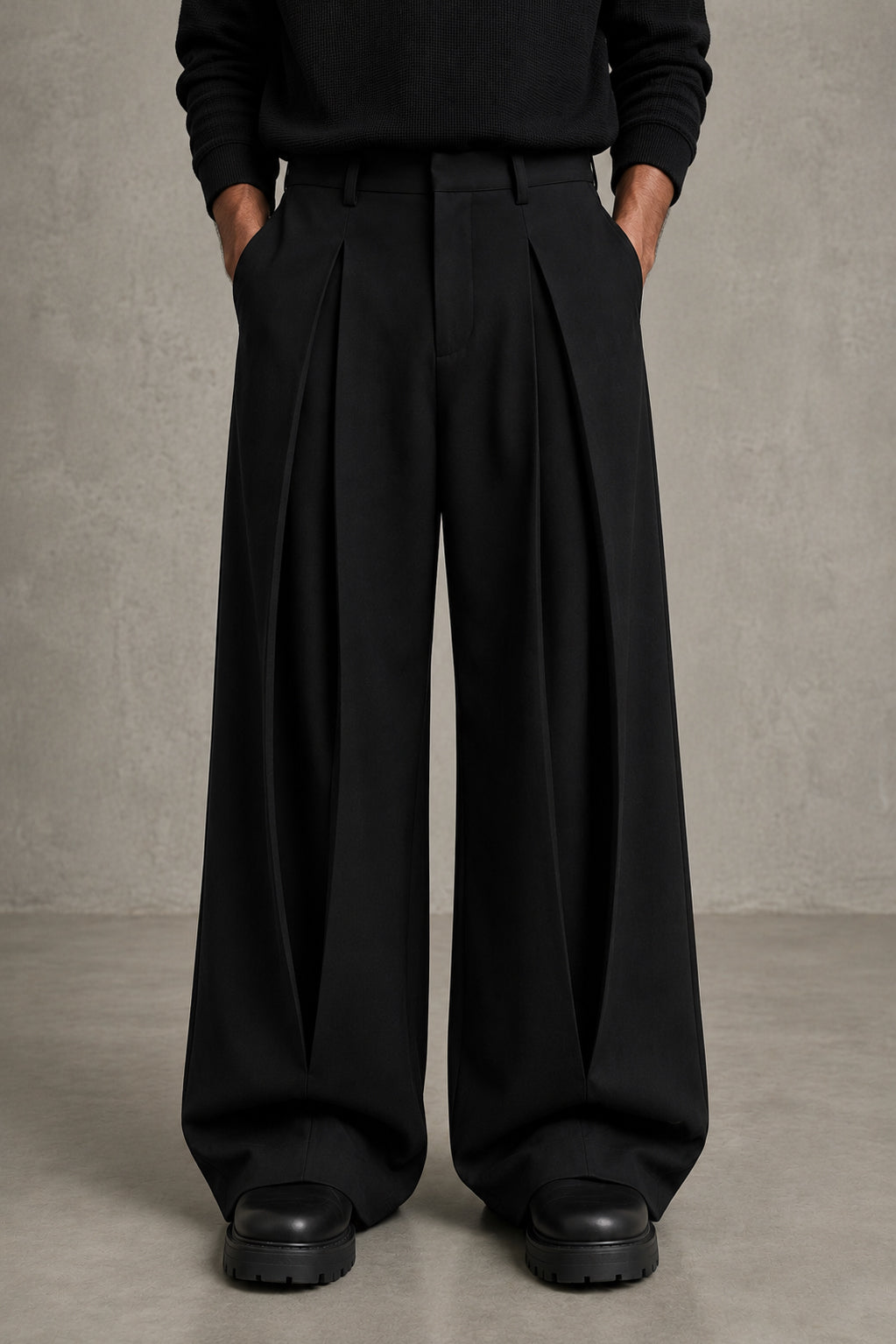 The Lenz Wide Pleated Trousers — Noir