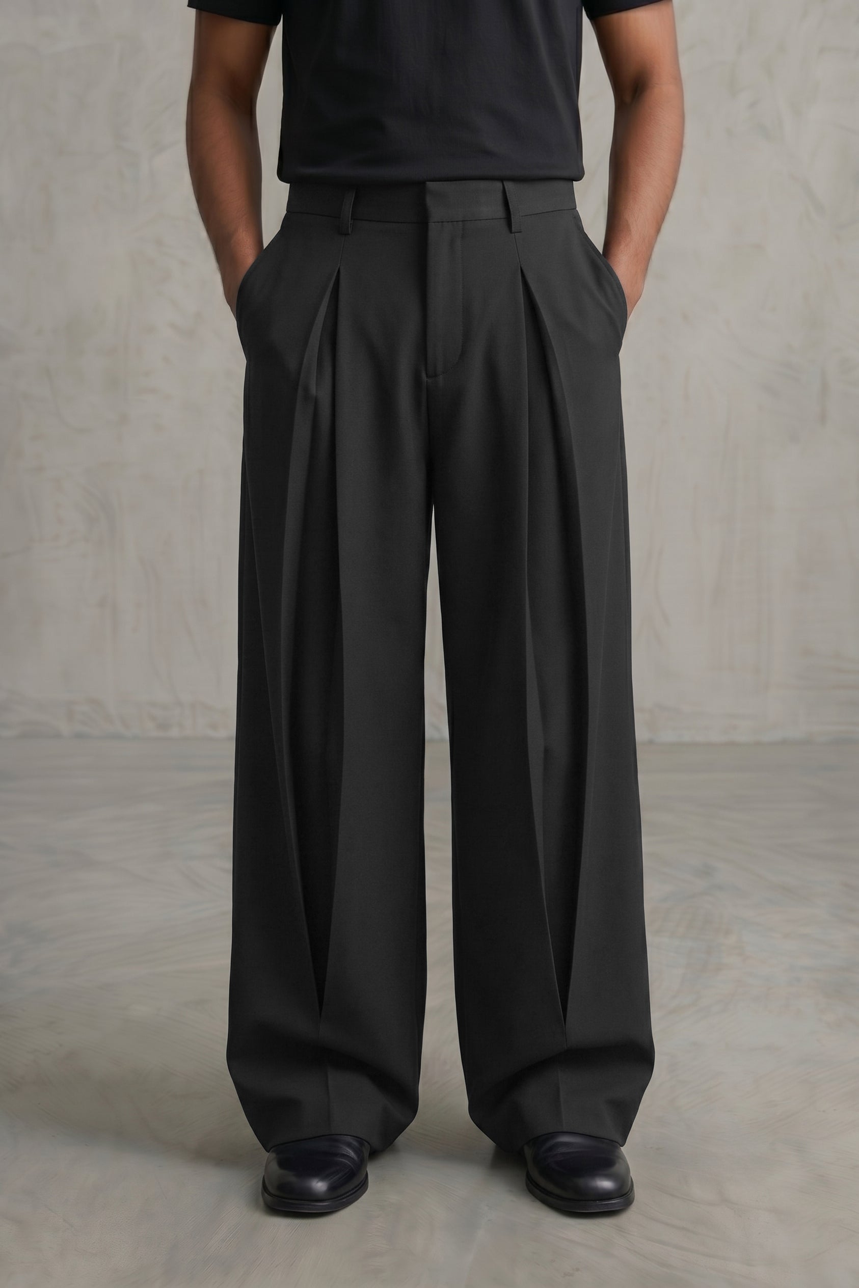 The Lenz Wide Pleated Trousers — Obsidian