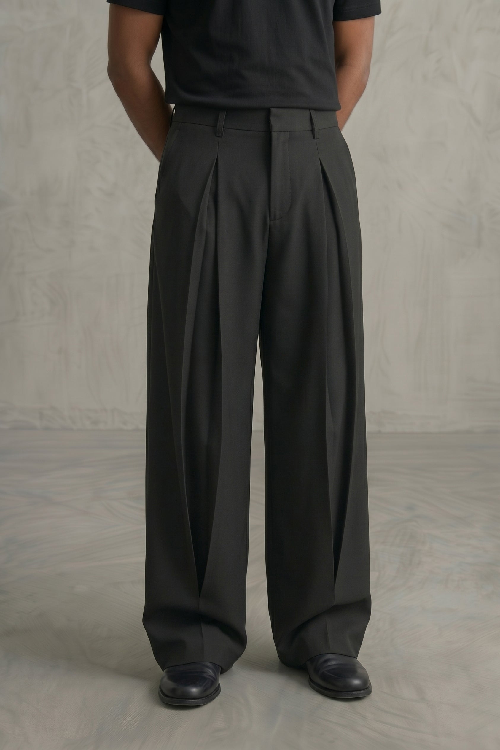 The Lenz Wide Pleated Trousers — Obsidian