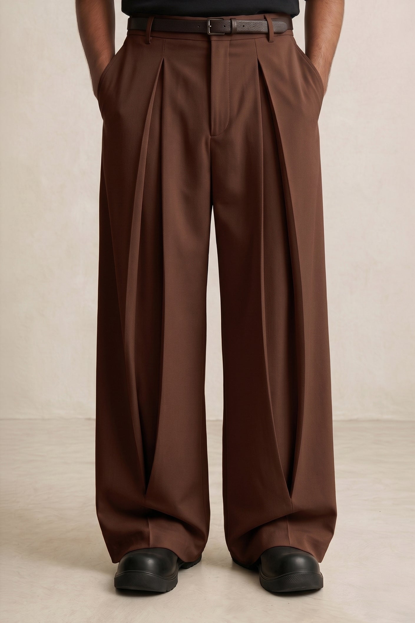 The Lenz Wide Pleated Trousers - Brick
