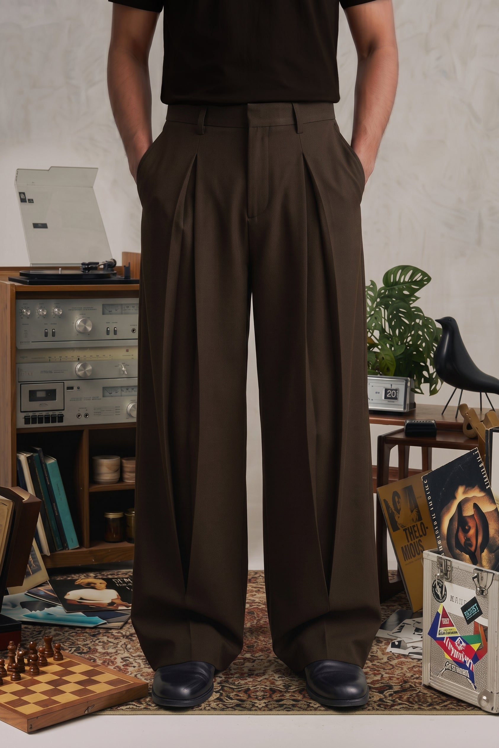 The Lenz Wide Pleated Trousers — Espresso
