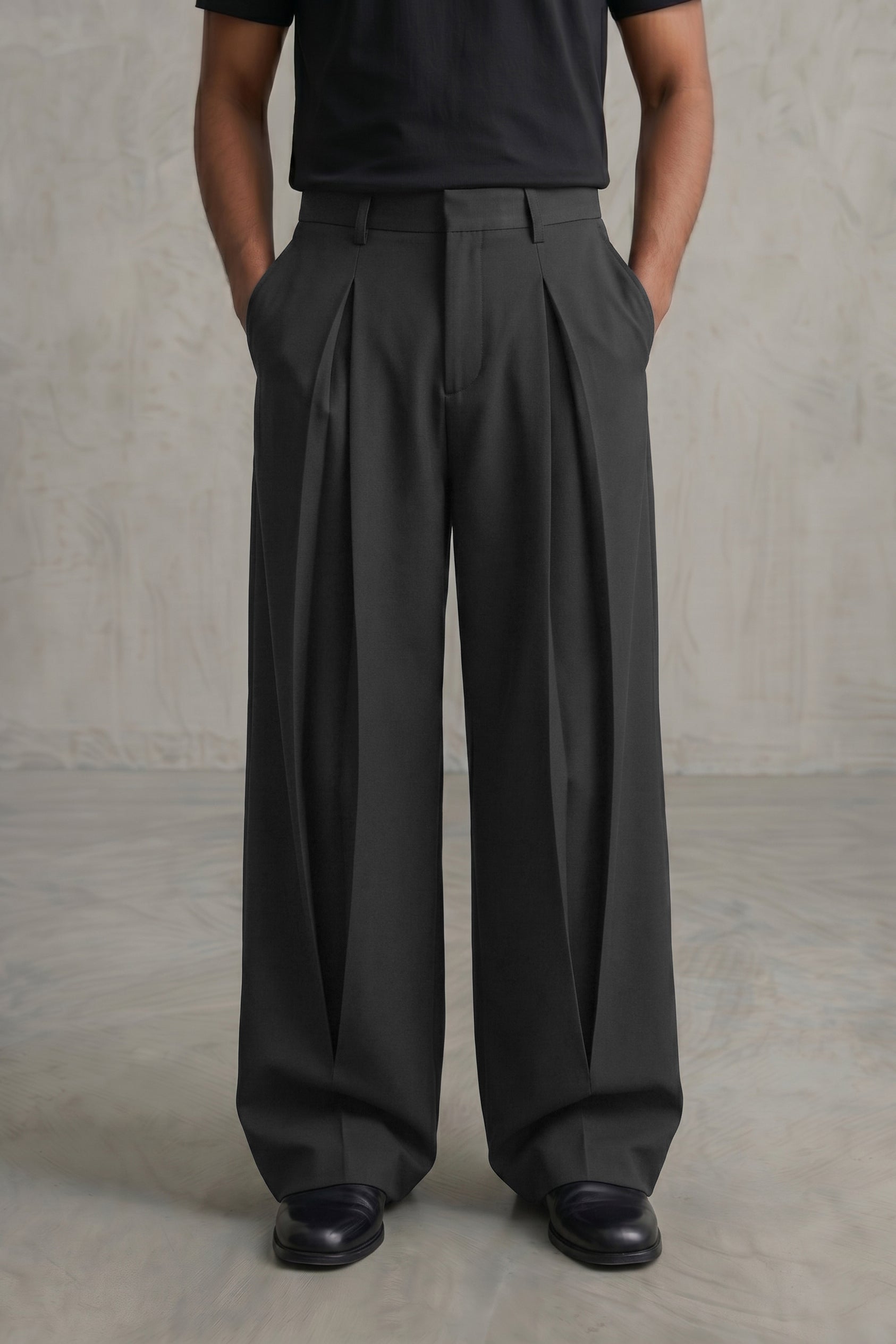 The Lenz Wide Pleated Trousers — Obsidian