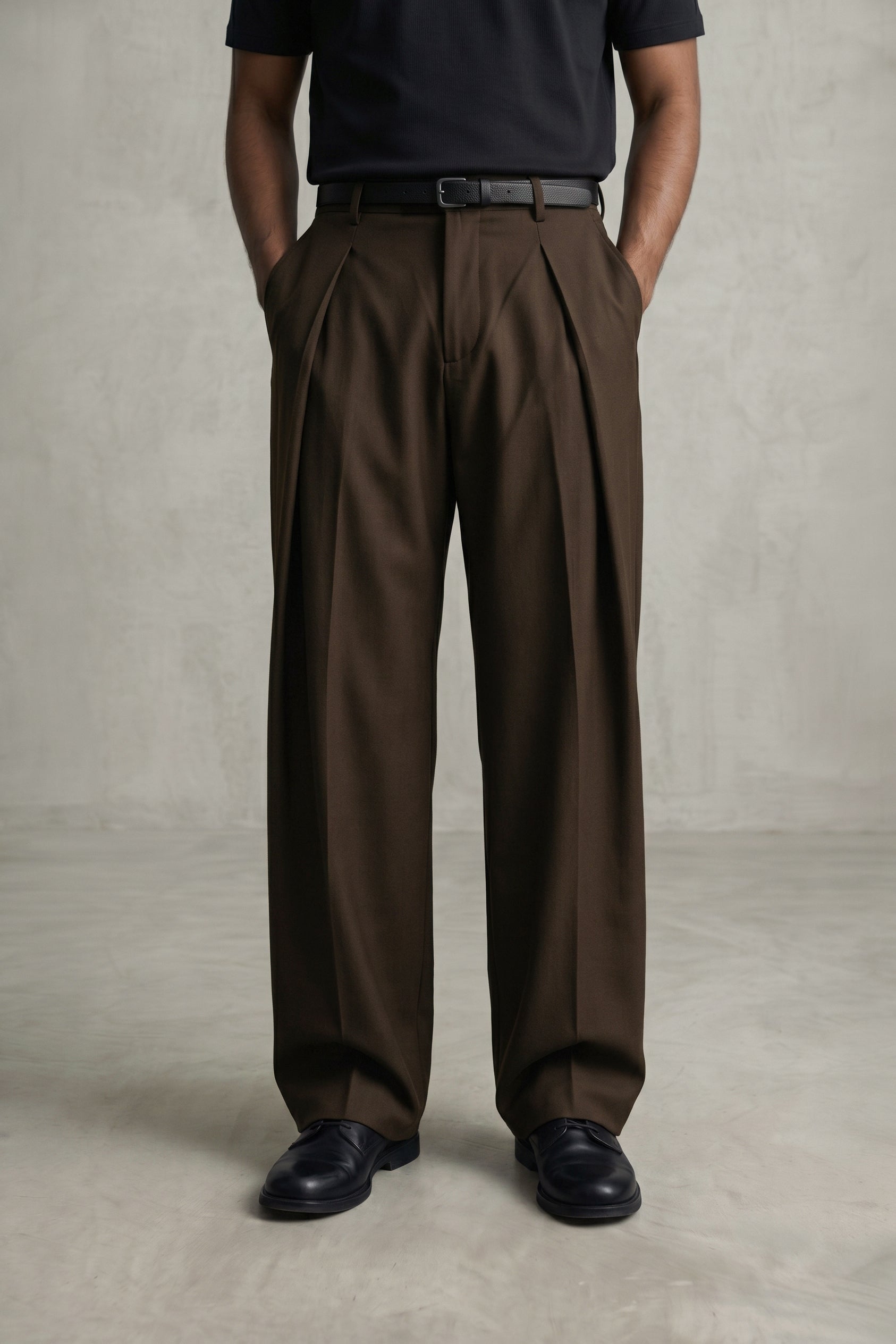 The Vero Wide Pleated Trousers — Espresso
