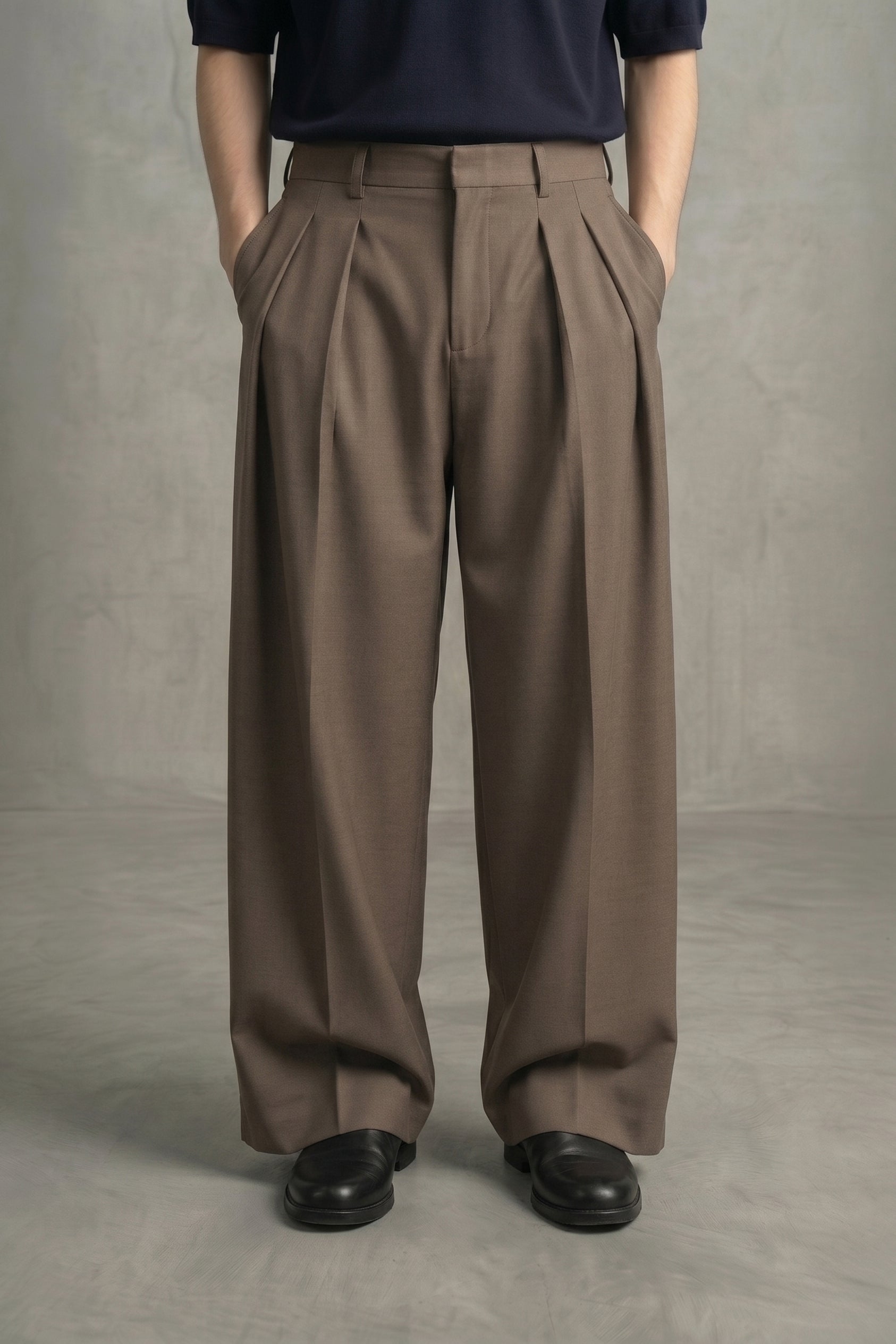 The Axis Pleated Trousers - Mocha Mist