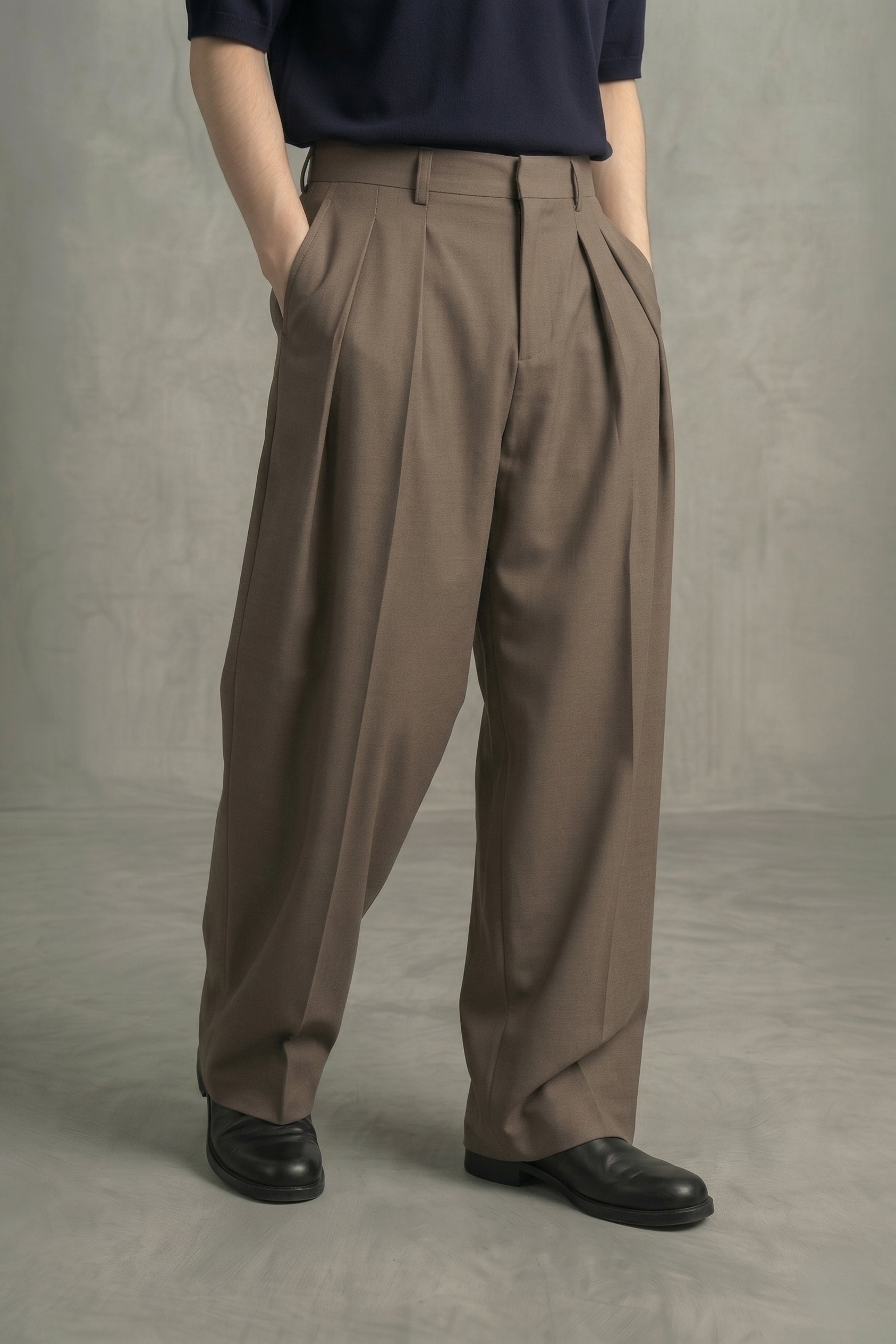 The Axis Pleated Trousers - Mocha Mist