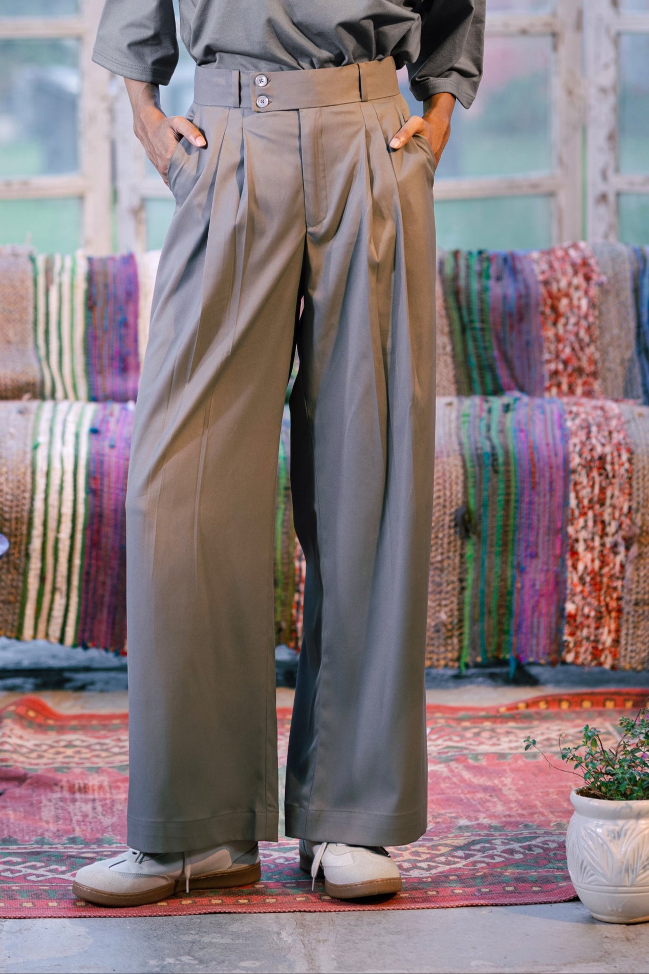 Pathfinder Club Pleated Korean Pants – Granite Dust