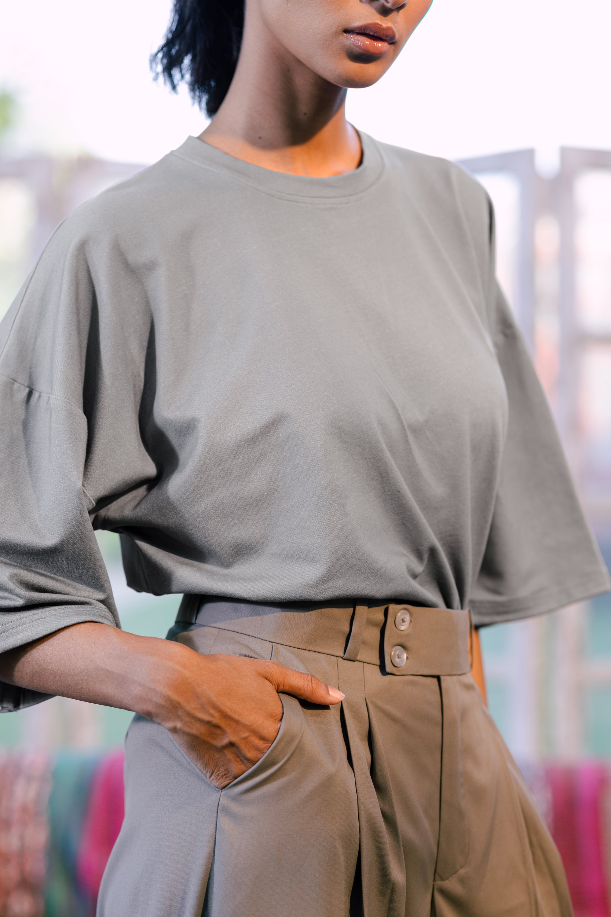 Pathfinder Club Embroidered Oversized T-Shirt – Mist Grey