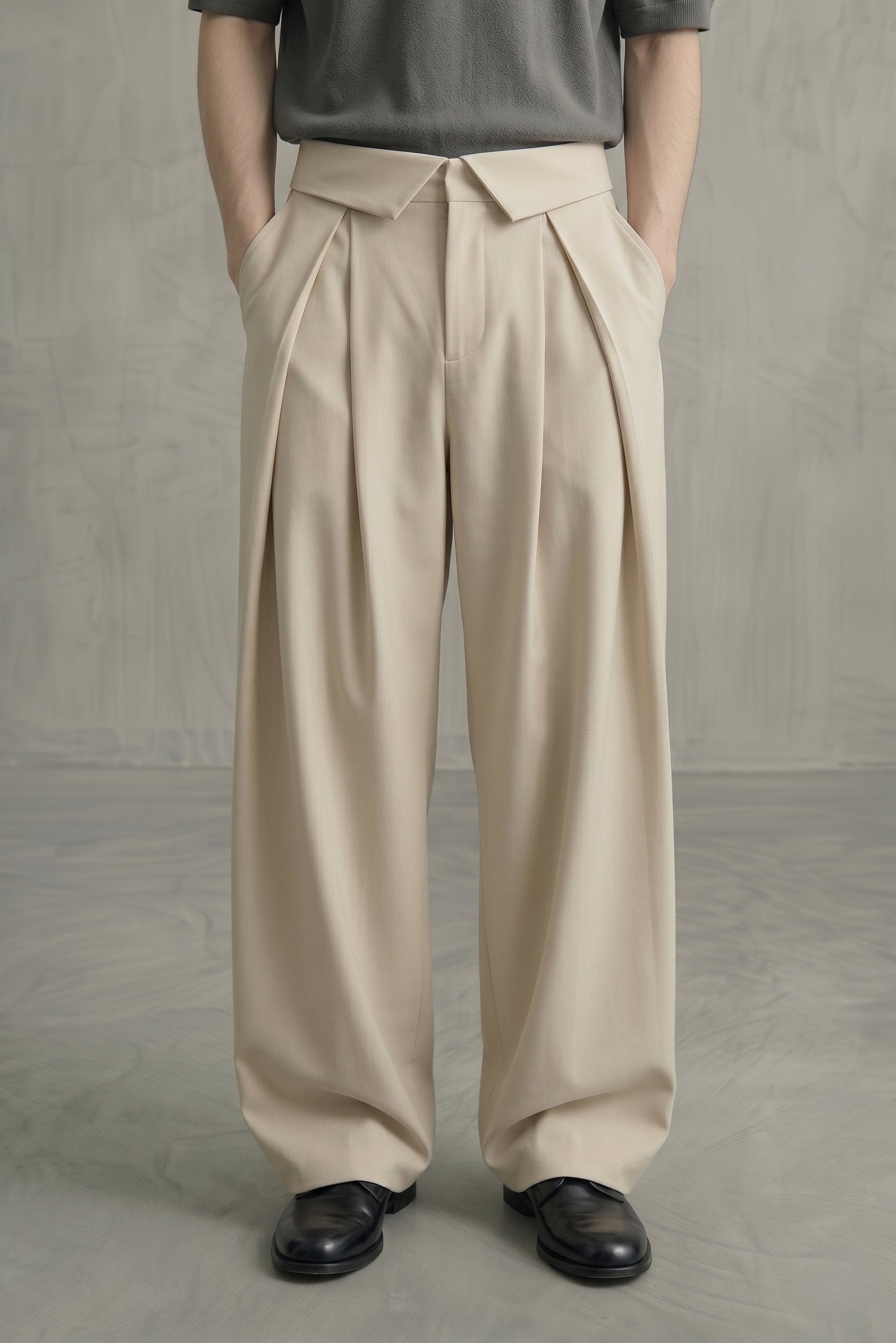 The Aria Fold Pleated Trousers — Cannoli Cream