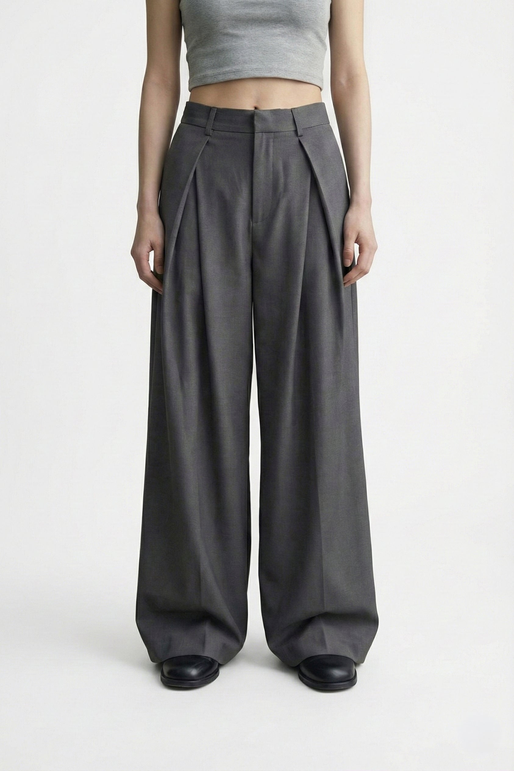 The Aria Wide Pleated Trousers — Slate