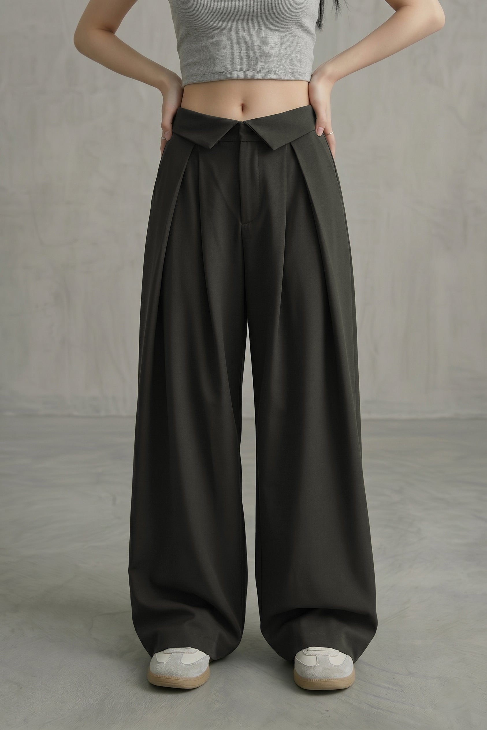 The Aria Fold Pleated Trousers — Obsidian