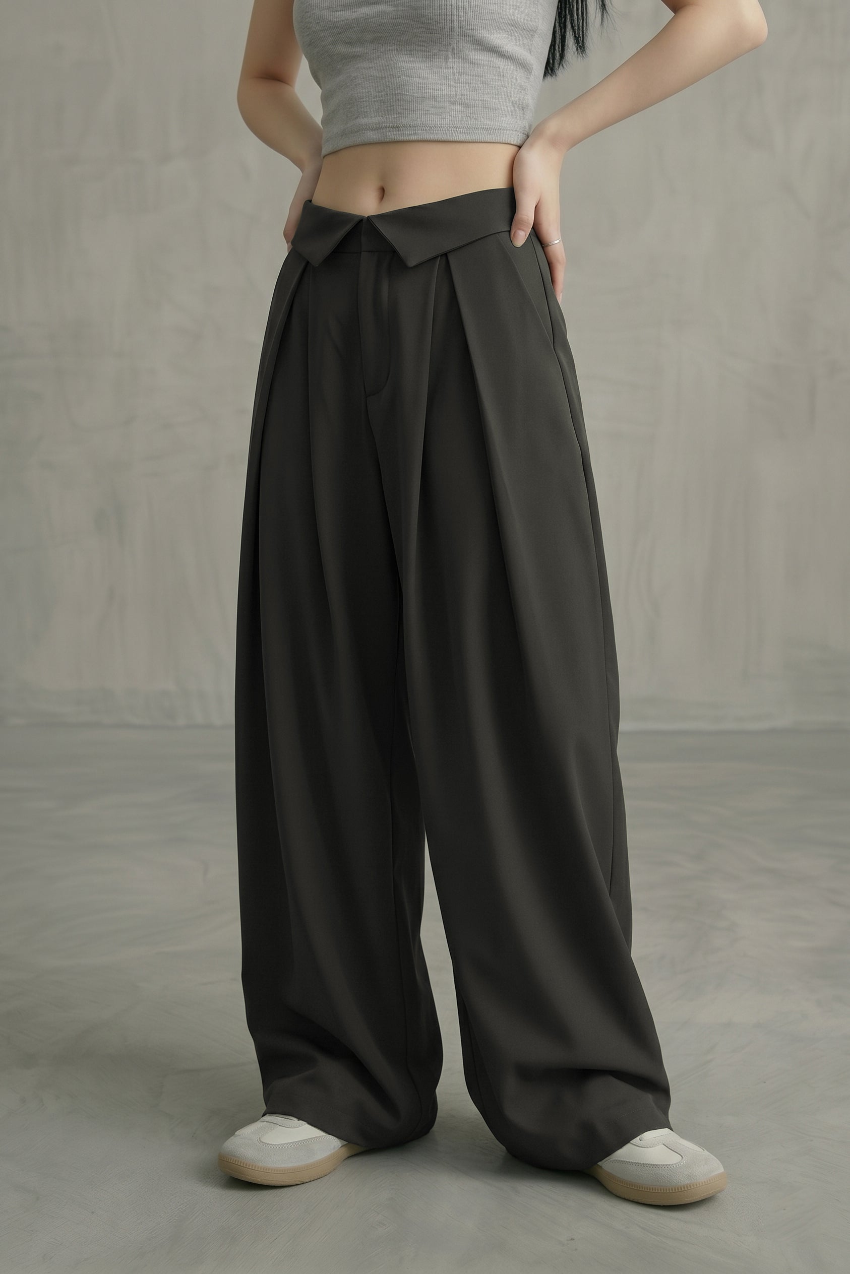 The Aria Fold Pleated Trousers — Obsidian